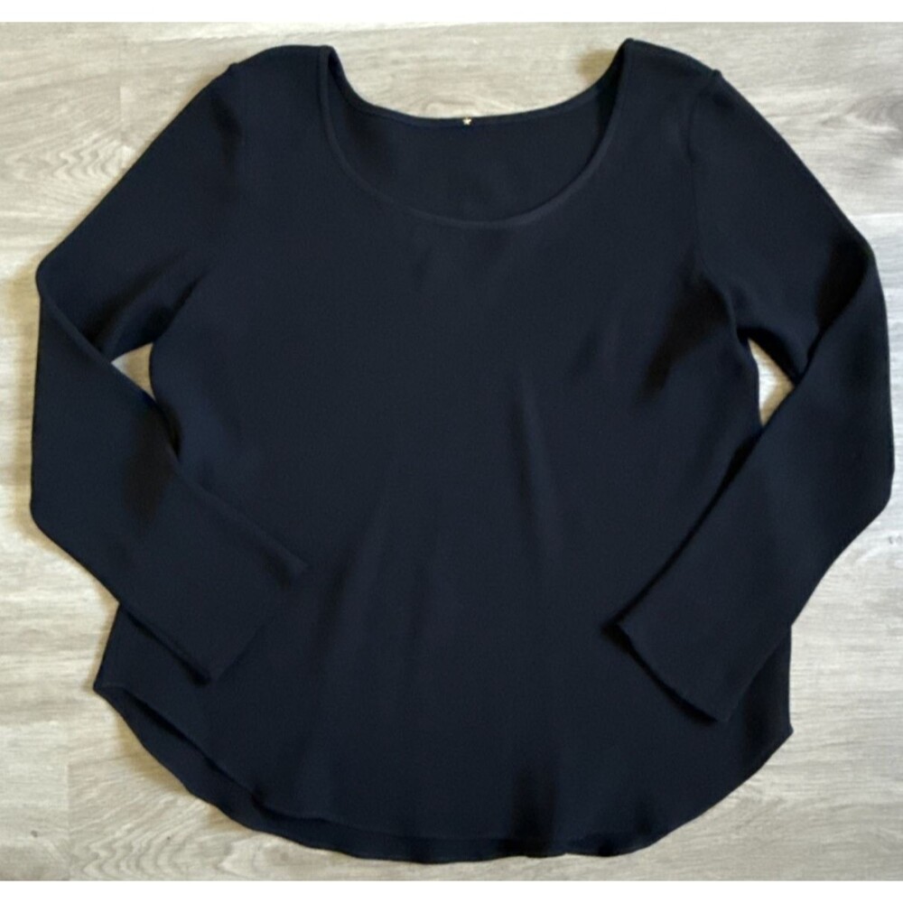 Peter Cohen Women Basic Silk Boat Neck Long Sleeve Blouse Black Size L